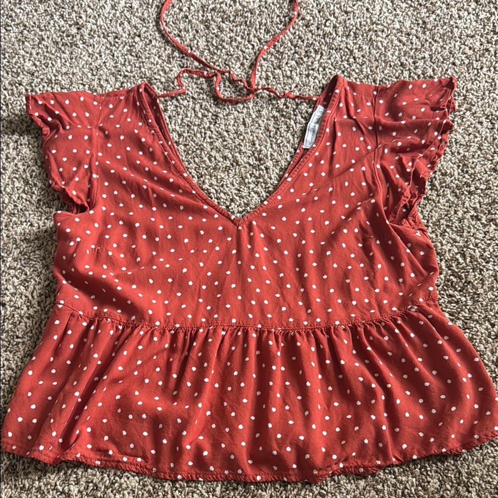 Abercrombie & Fitch Red Polka Dot Blouse